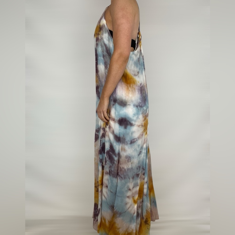 YOUNG FABULOUS & BROKE Elie Trapeze Maxi Dress in Pink Silver Venus Tie Dye - Picture 2 of 6